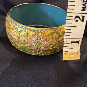 Floral Gold and Blue Enamel Bangle